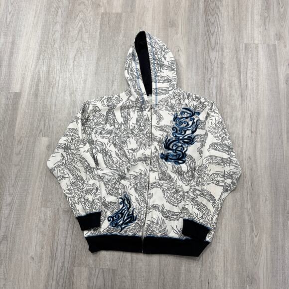Vintage Other - Vintage Silver Point Full Zip Hoodie Men's Small White Dragon Grunge Skater y2k